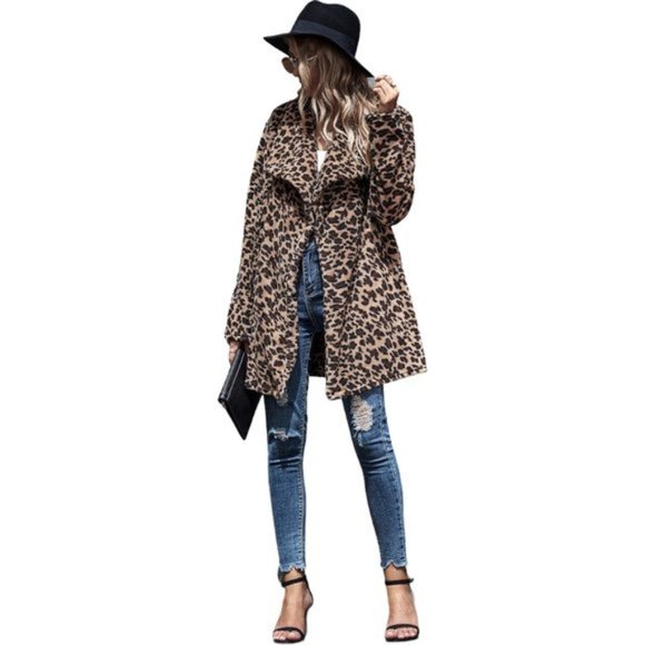Leopard Waterfall Collar Teddy Coat - Picture 2 of 5